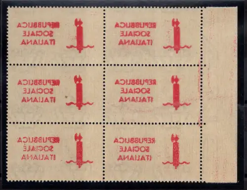 Torino Espresso L. 1,25 Aufdruck Aufkleber 6er Block - MNH