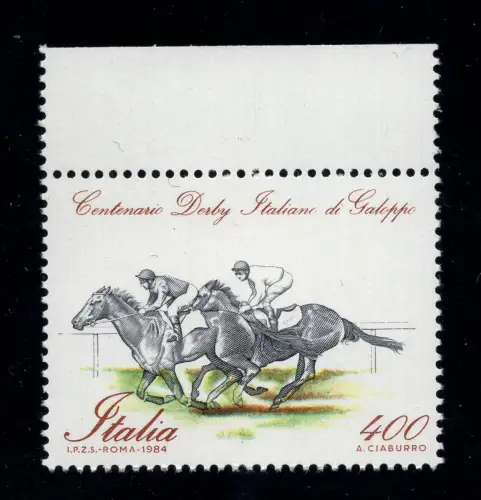 Galopp Derby Lire 400 Nr. 1684 mit Schwarz links verschoben - MNH