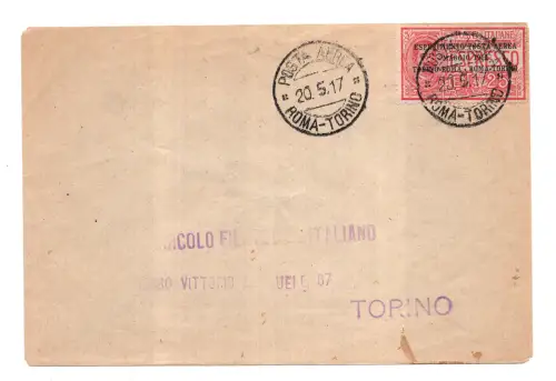 1917 Rom - Turin vom 20. Mai - Aerogramm des I. Fluges De Bernardi