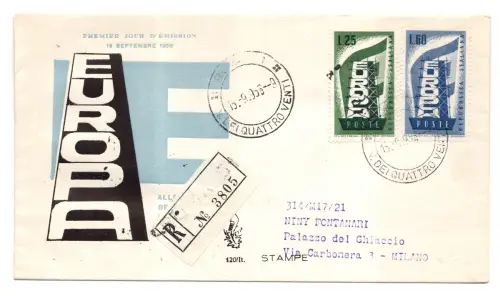 Italien FDC Venetia 1956 Europa gereist Racc. für Italien
