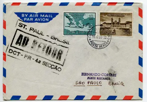 Erstflug (Vatikan) Rom/São Paulo vom 16.6.61