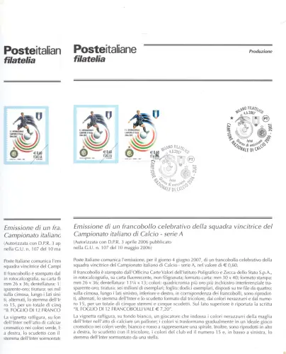 Inter Campione d'Italia 2007 Offizielles Fußballbulletin