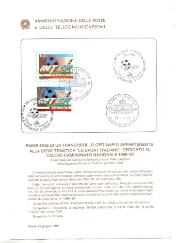 Inter Campione d'Italia 1989 Offizielles Fußballbulletin