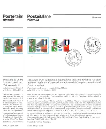 Inter Campione d'Italia 2008 - Offizielles Fußballbulletin