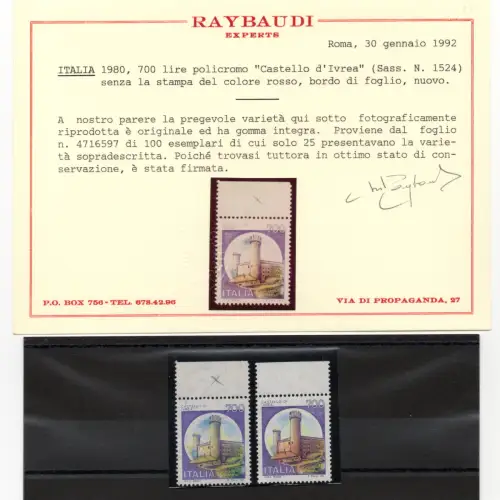 Schlösser Lire 700 ohne Rotdruck - nur 25 vorhanden - postfrisch