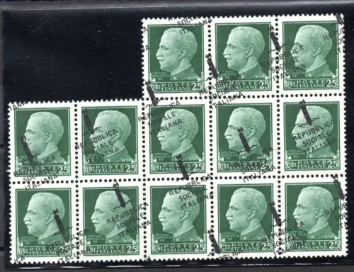 Torino Cent. 25 Block à 13 Exemplare Schrägaufdruck - postfrisch