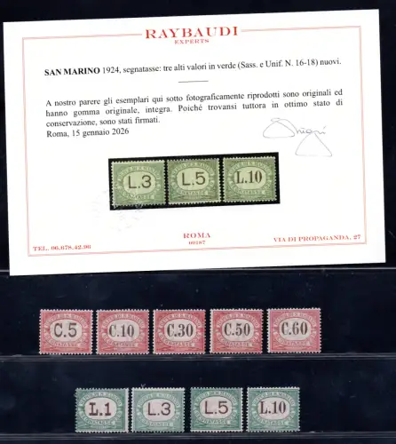 1924 Segnatasse Nr. 10/18 komplette Serie Ray zertifiziert. - MNH