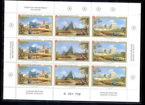 SMOM - 1999 Antike Ansichten von Rom - Miniblatt mit drei Triptychonen MNH