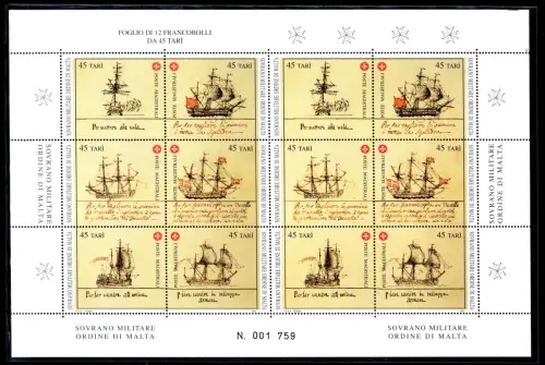 SMOM - 1997 Geschichte der Marine - Kleinbogen mit zwei Blöcken postfrisch