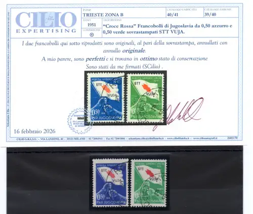 Triest B 1948 Pro Rotes Kreuz Nr. 4/5 Serie gebraucht Cert. Cilio