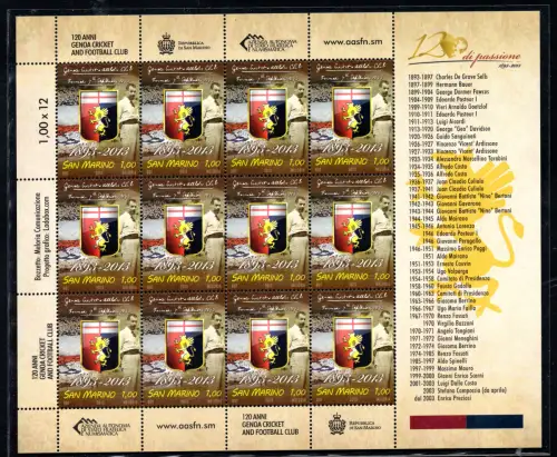 2013 Genua Calcio - Kleinbogen mit 12 Exemplaren - postfrisch
