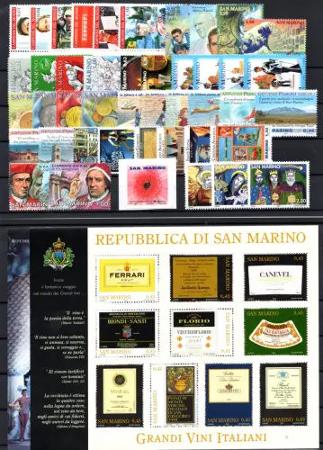 2005 San Marino kompletter Jahrgang mit Zetteln - postfrisch