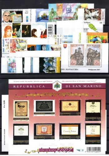 2007 San Marino kompletter Jahrgang mit Zetteln - postfrisch