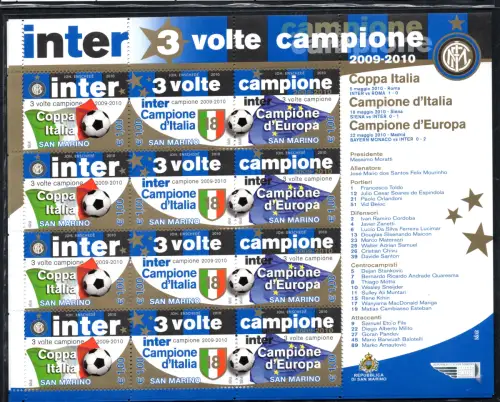2010 Inter 'Triplete' - Kleinbogen mit 12 Exemplaren - postfrisch