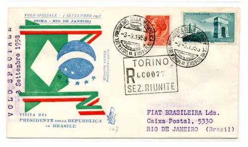 Amicizia Italo Brasiliana Sonderflugumschlag Racc. für Brasilien