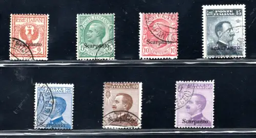 Ägäis Insel Scarpanto - Briefmarken Italiens aufgedruckt Nr. 1/7