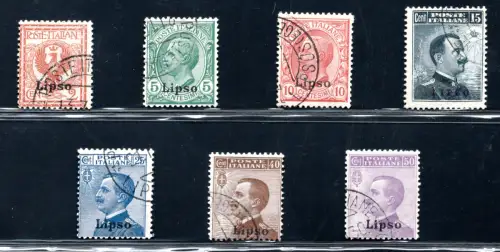 Ägäis Insel Lipso - Briefmarken Italiens aufgedruckt Nr. 1/7