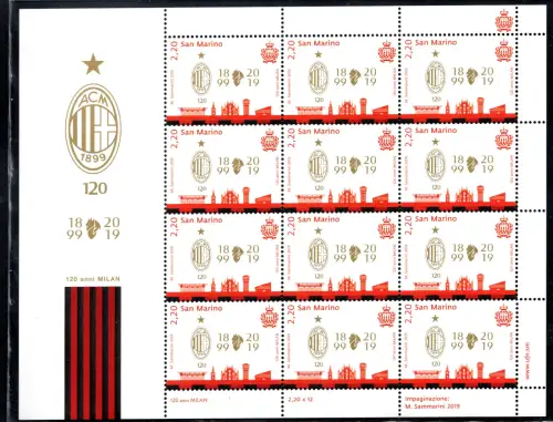 2019 Milan Calcio - Kleinbogen mit 12 Exemplaren postfrisch