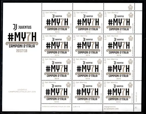 2018 - Juventus Campione d'Italia - Kleinbogen mit 12 Exemplaren postfrisch