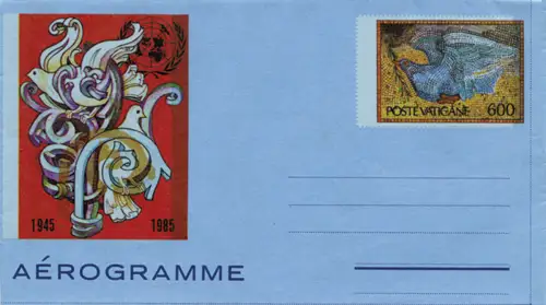 Vatikan - Aerogramma Lire 600 'O.N.U.' n. A 23 Sorten 2