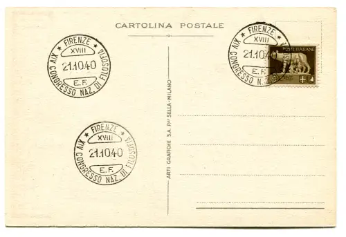 Florenz Philosophiekongress G. Gentile Annullierung auf Postkarte des PNF