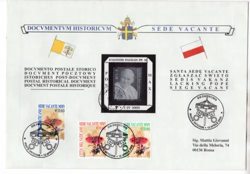 SS Johannes Paul II. - Umschlag zum Gedenken an den Tod des Papstes