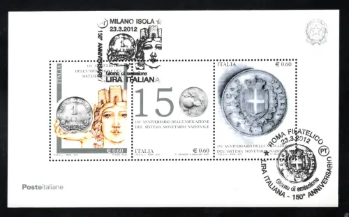 'La Lira' Ersttagsstempel von Rom und Mailand