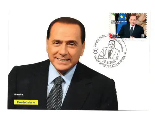 AK Philatelie Silvio Berlusconi Erstausgabe gestempelt