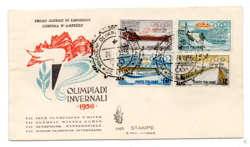 1956 Olympische Winterspiele Vorhang Umschlag FDC
