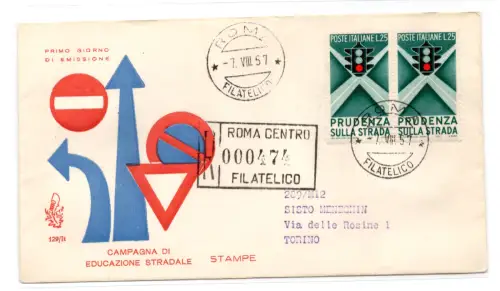 1957 Vorsicht auf der Straße Nr. 815 Paar auf FDC Racc.