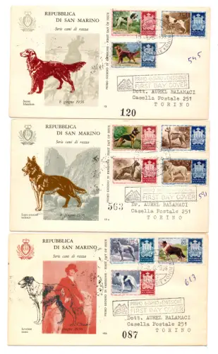 1956 Rassehunde Nr. 439/448 Serie auf Umschlag FDC