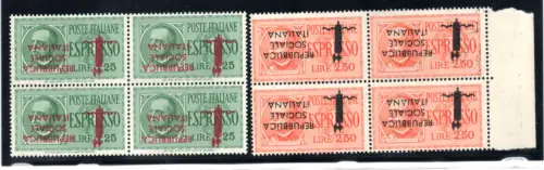 Espressi Lire 1,25 und 2,50 Viertel Aufdruck umgedreht MNH