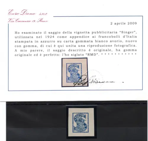 Singer Werbung - Proof der Vignette in blau bedruckt - MH