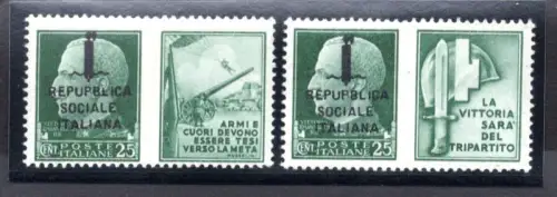 Kriegspropaganda Cent. 25 n. 26h und 28h 'Republik' - postfrisch