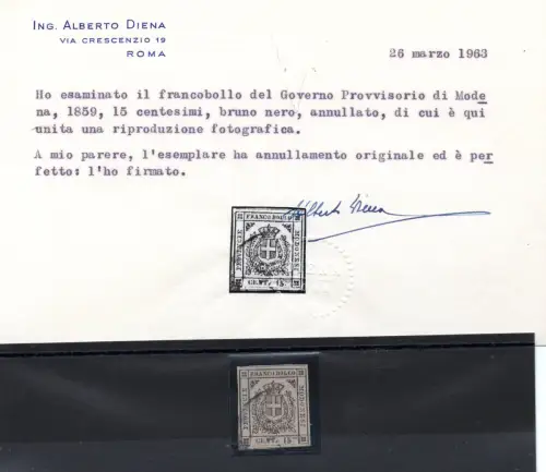 Modena Provisorische Regierung 15 c. schwarzbraun Nr. 13b