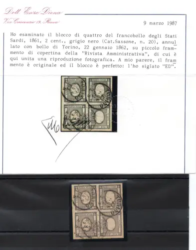 Sardinien 2 Tlg. für Drucke Nr. 20 Viertel gebraucht auf Fragment