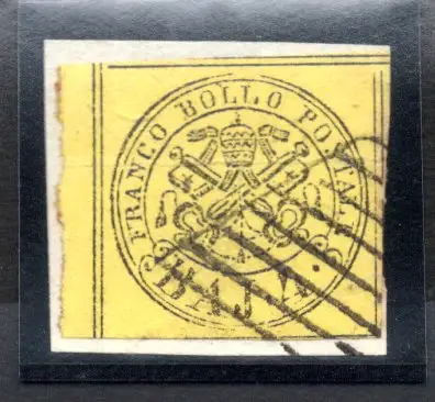 Päpstliche 4 Baj gelb Nr. 5A gebraucht auf Fragment