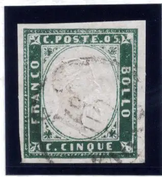Sardinien IV Ausgabe Cent. 5 Nr. 13B grün gelb glänzend Diena
