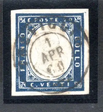 Sardinien IV Ausgabe Cent. 20 n. 15B Indigo Übersee