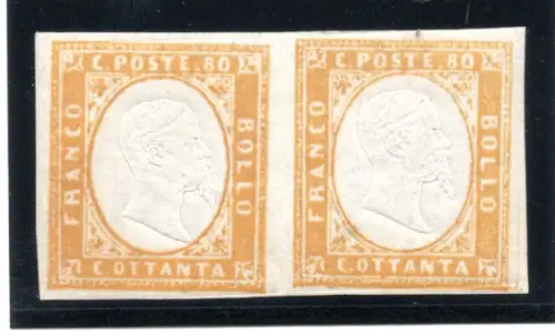 Sardinien c. 80 n. 17b Ocker orange gefärbt von 1858 - Paar