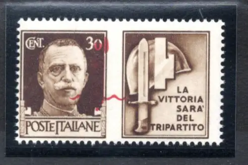 Kriegspropaganda Cent. 30 Aufdrucke rechts verschoben - postfrisch