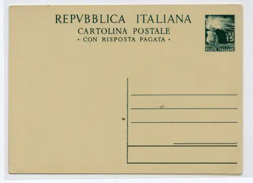 Postkarte Lire 15 + 15 Demokratische Nr. C142 postfrisch