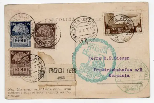 Ägäis - Luftpost Zeppelin 3 Lire Einschreiben
