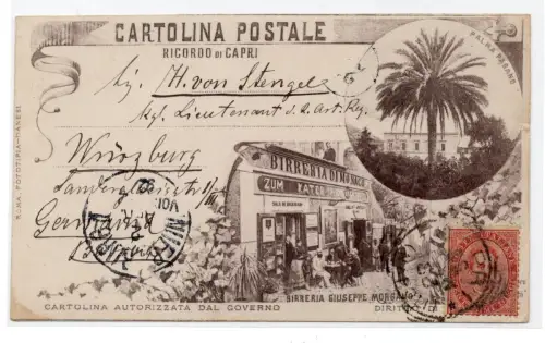 Postkarte Erinnerung an Capri - Brauerei Morgano von 1892 autorisiert