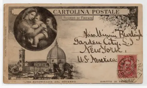 Postkarte Erinnerung an Florenz von 1889 autorisiert