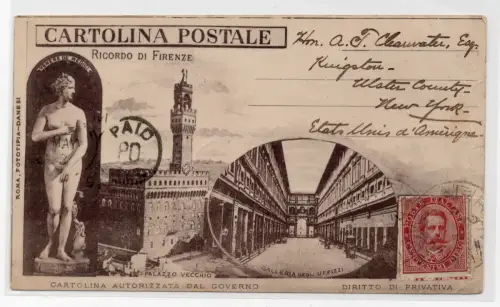 Postkarte Erinnerung an Florenz von 1891 autorisiert