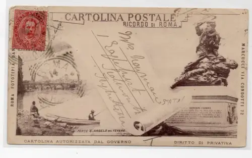 Postkarte Erinnerung an Rom von 1892 autorisiert gereist