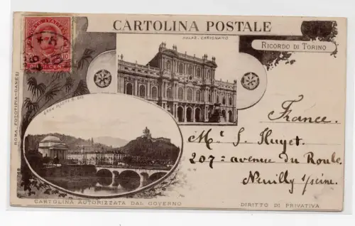Postkarte Erinnerung an Turin von 1897 autorisiert gereist