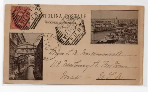 Ansichtskarte Erinnerung an Venedig Ende 800 gereist in die USA
