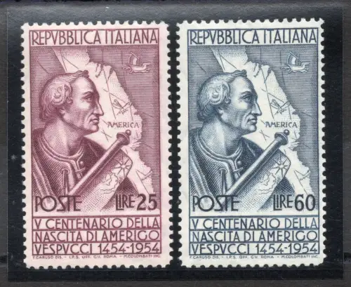 Vespucci Lire 25 und 60 Verzahnung 13,1/4 x 14 - MNH